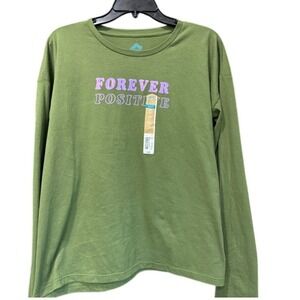 Thereabouts‎ Forever Positive Green Long Sleeve Graphic T-Shirt 3XL 22.5 Plus